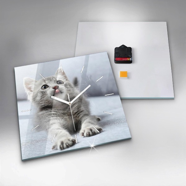 Horloge carrée en verre Chat sur le canapé