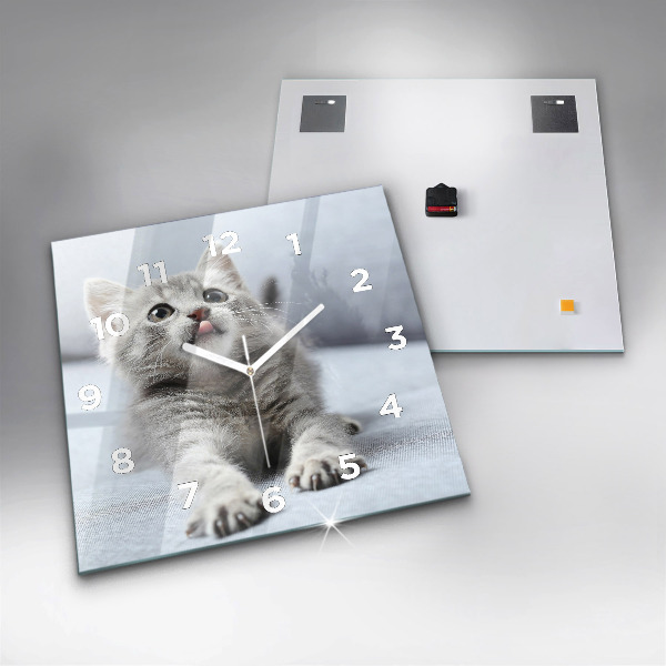 Horloge carrée en verre Chat sur le canapé