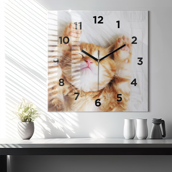 Horloge murale carrée Petit chaton endormi