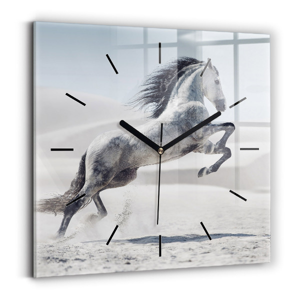 Horloge murale carrée Cheval blanc au galop