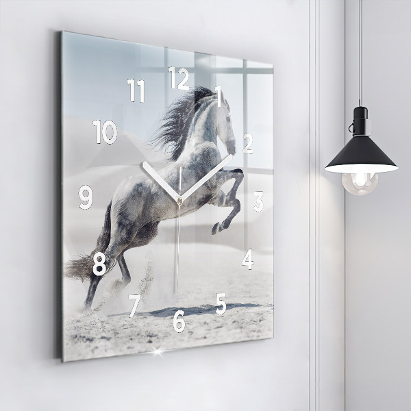 Horloge murale carrée Cheval blanc au galop