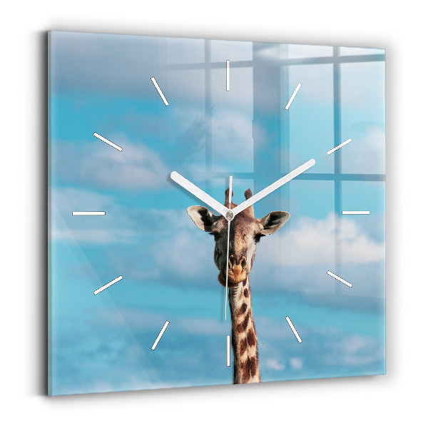 Horloge murale carrée Tête de girafe contre le ciel