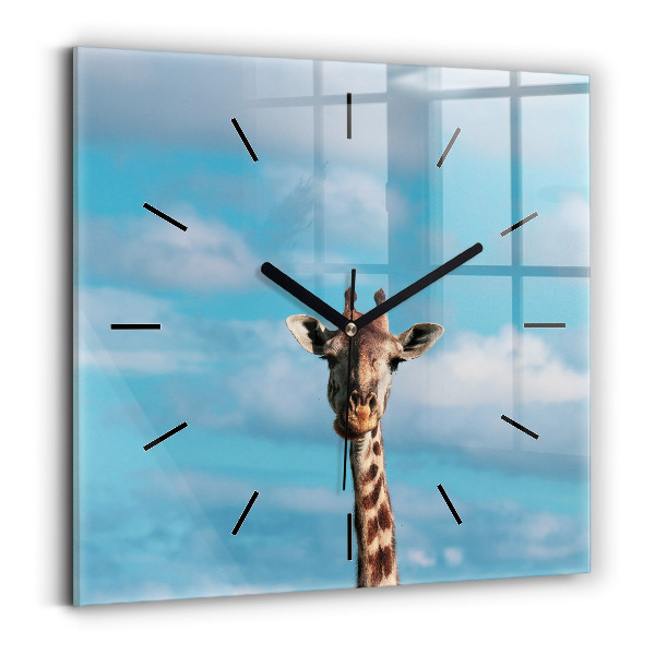 Horloge murale carrée Tête de girafe contre le ciel