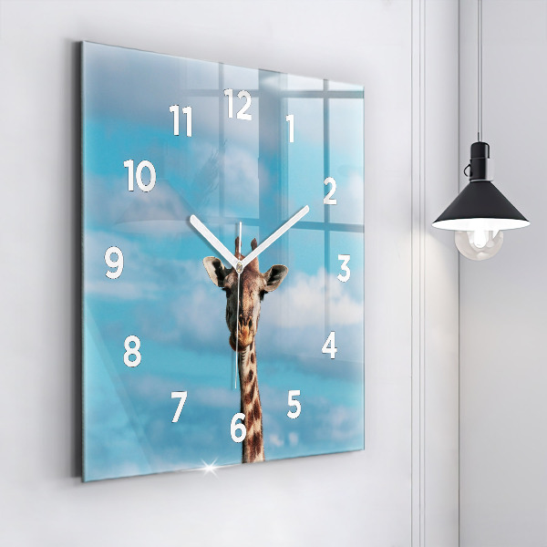 Horloge murale carrée Tête de girafe contre le ciel