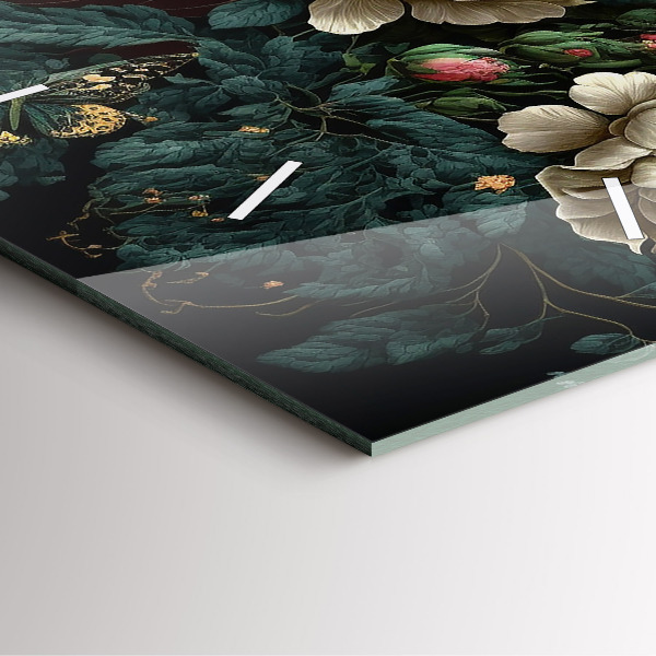 Horloge murale carrée Fleurs et papillons dorés