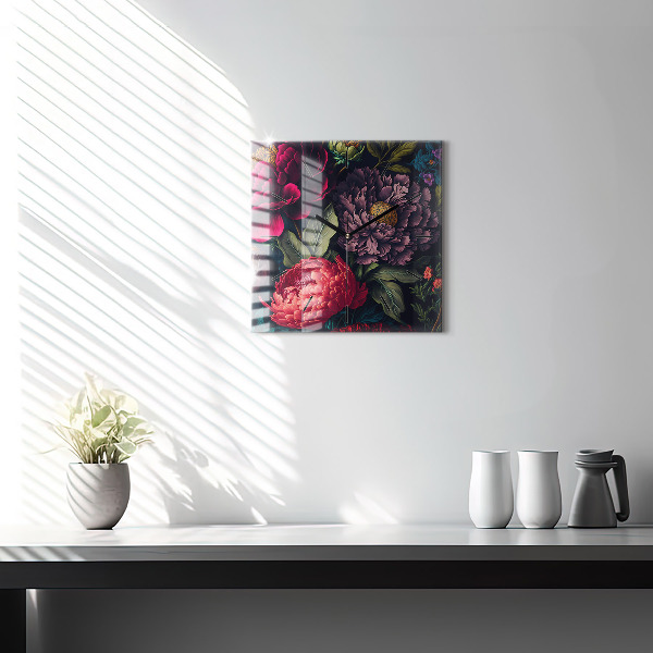 Horloge murale carrée Bouquet de fleurs vintage