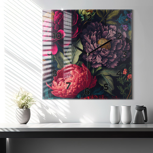 Horloge murale carrée Bouquet de fleurs vintage