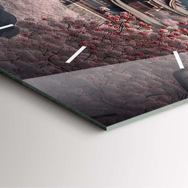 Horloge murale carrée Tour et fleurs en Asie