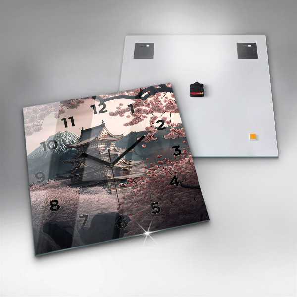 Horloge murale carrée Tour et fleurs en Asie