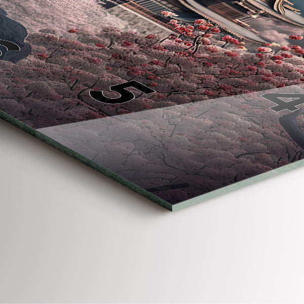 Horloge murale carrée Tour et fleurs en Asie