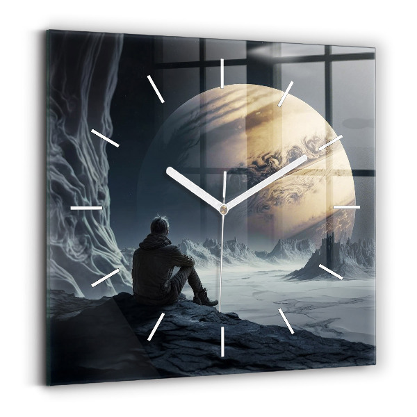 Horloge murale carrée 'L''homme devant la lune'