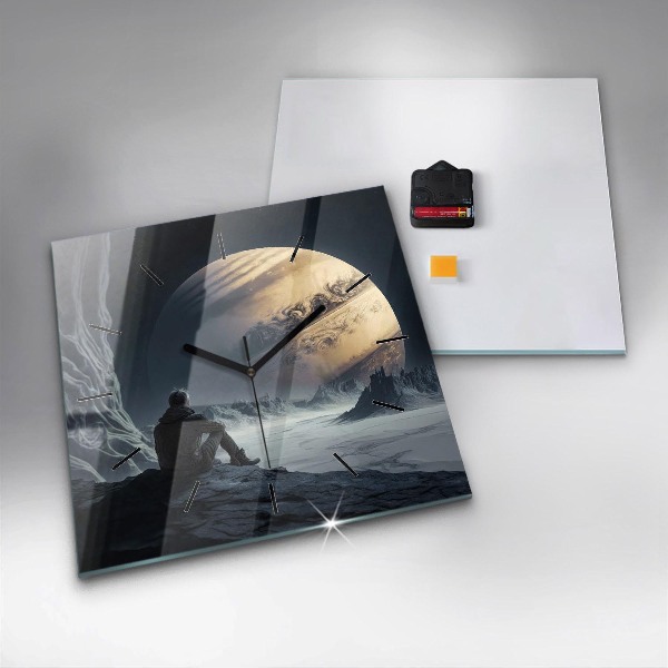 Horloge murale carrée 'L''homme devant la lune'