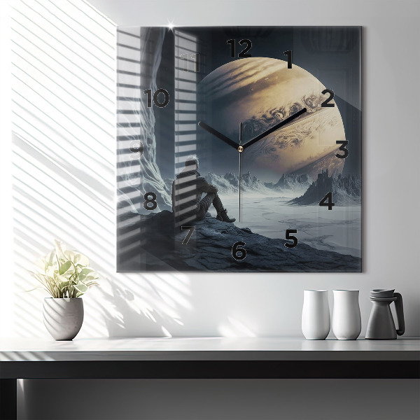 Horloge murale carrée 'L''homme devant la lune'