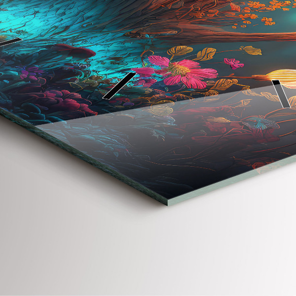 Horloge murale carrée Forêt et champignons magiques