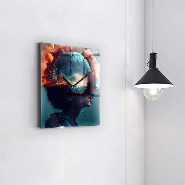 Horloge murale carrée Monde futuriste