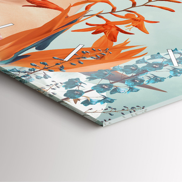 Horloge murale carrée Femme avec des fleurs