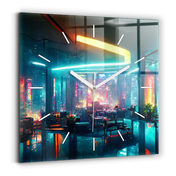 Horloge murale carrée Ville de style cyberpunk