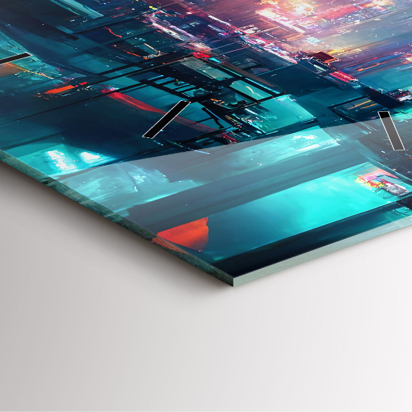 Horloge murale carrée Ville de style cyberpunk