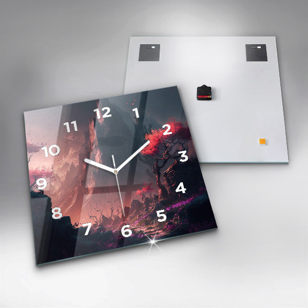 Horloge murale carrée Forêt et montagnes magiques
