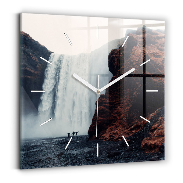 Horloge murale carrée Paysage de cascades en Islande