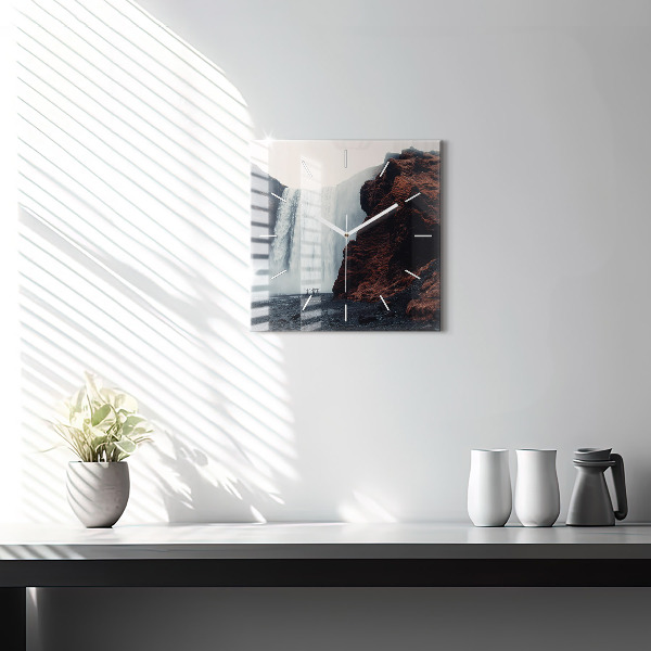 Horloge murale carrée Paysage de cascades en Islande