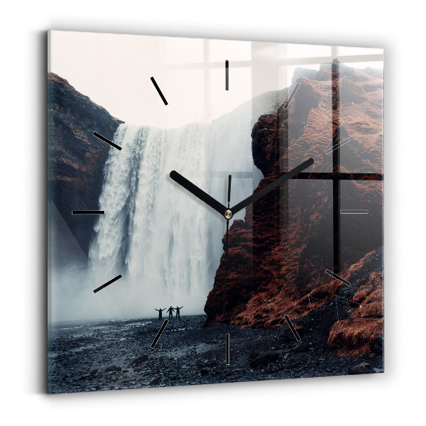Horloge murale carrée Paysage de cascades en Islande