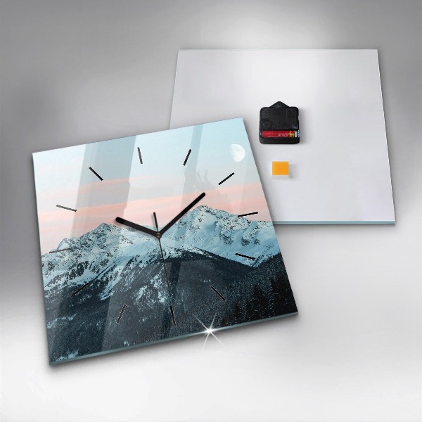 Horloge murale carrée Chaîne de montagnes en hiver