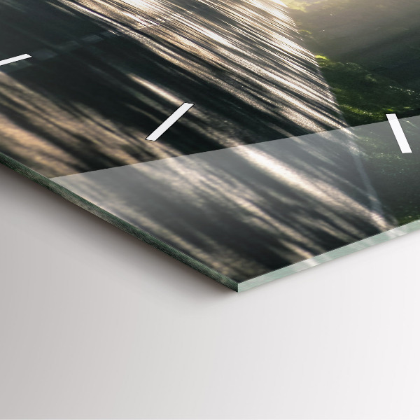 Horloge murale carrée Route forestière et rayons de soleil