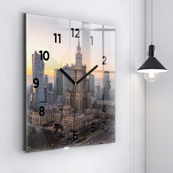 Horloge murale carrée Panorama de Varsovie