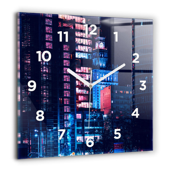 Horloge murale carrée Varsovie la nuit