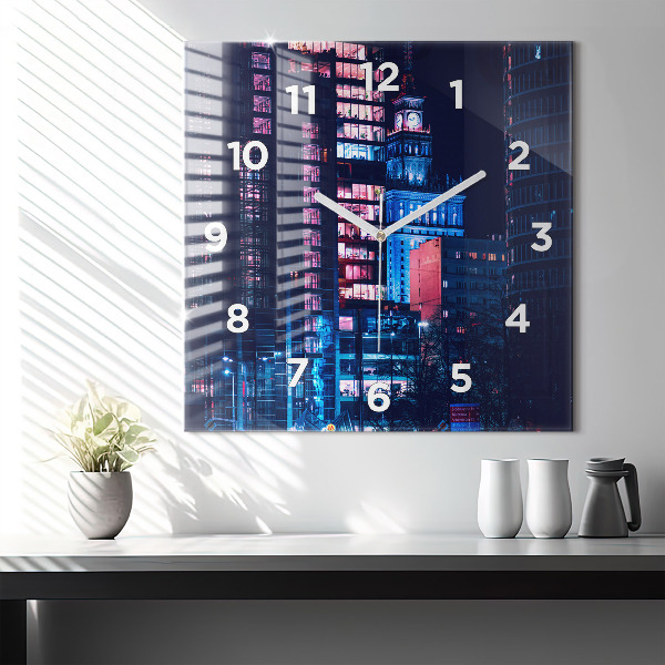 Horloge murale carrée Varsovie la nuit