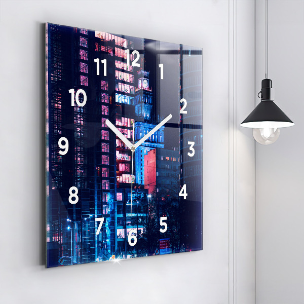 Horloge murale carrée Varsovie la nuit