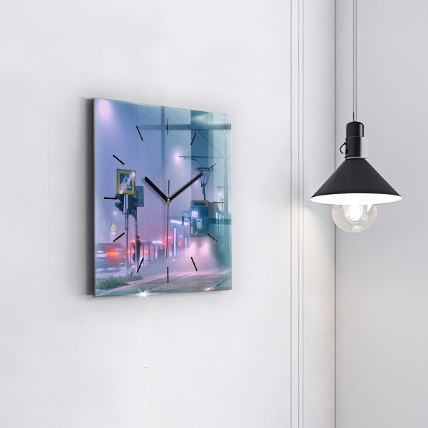 Horloge murale carrée Varsovie dans le brouillard