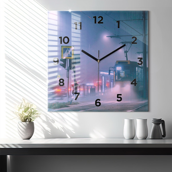 Horloge murale carrée Varsovie dans le brouillard