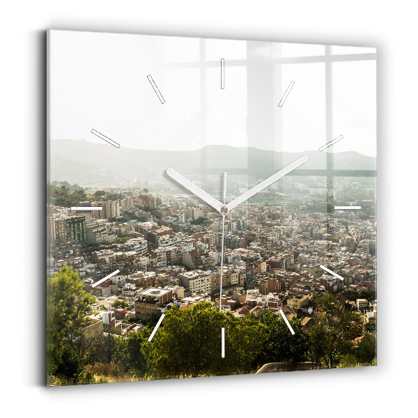 Horloge murale carrée Vue de Barcelone sur Montjuic