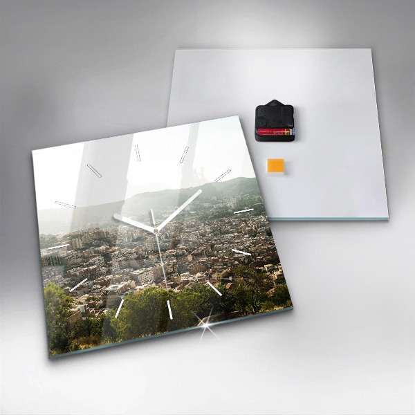 Horloge murale carrée Vue de Barcelone sur Montjuic