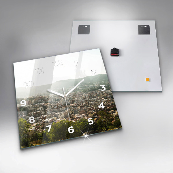 Horloge murale carrée Vue de Barcelone sur Montjuic