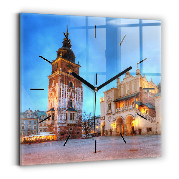 Horloge murale carrée Place du marché principal de Cracovie