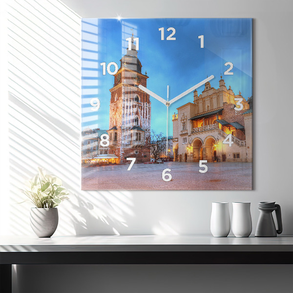 Horloge murale carrée Place du marché principal de Cracovie