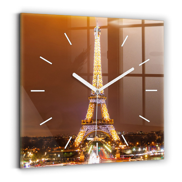 Horloge murale carrée Tour Eiffel illuminée
