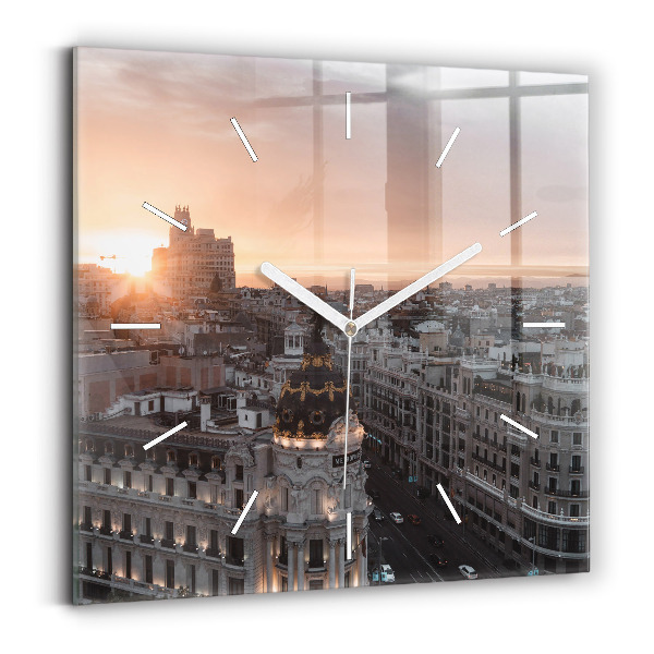 Horloge murale carrée Villes au coucher du soleil