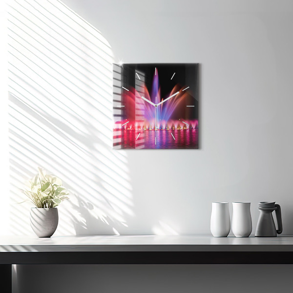 Horloge murale carrée Fontaine de Wroclaw la nuit