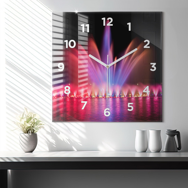 Horloge murale carrée Fontaine de Wroclaw la nuit