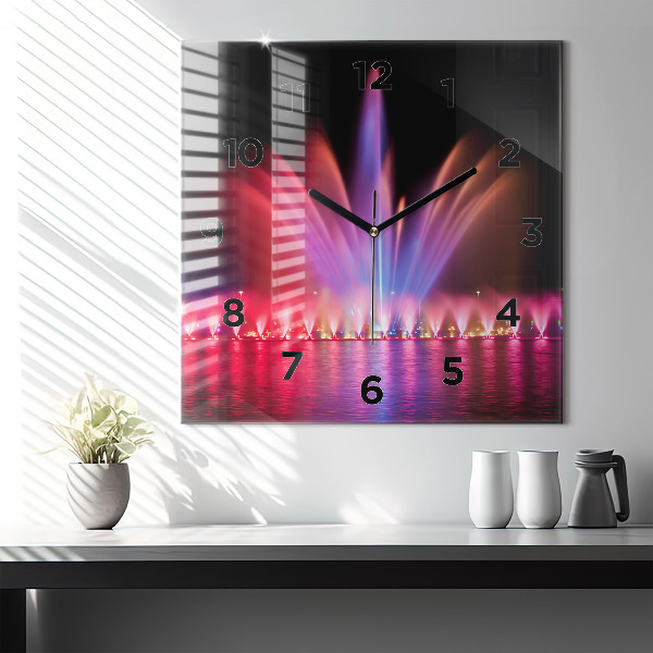 Horloge murale carrée Fontaine de Wroclaw la nuit