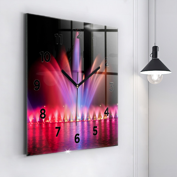 Horloge murale carrée Fontaine de Wroclaw la nuit