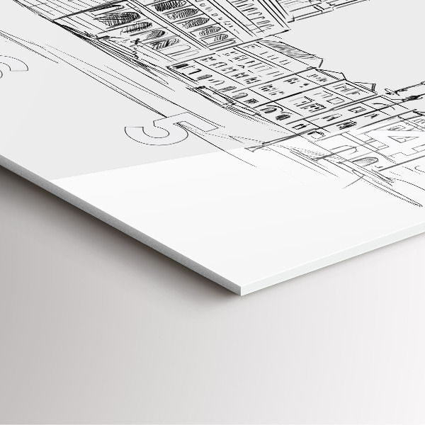 Horloge murale carrée Croquis de la vieille ville de Poznań