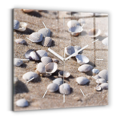 Horloge carrée en verre Coquillages sur la plage
