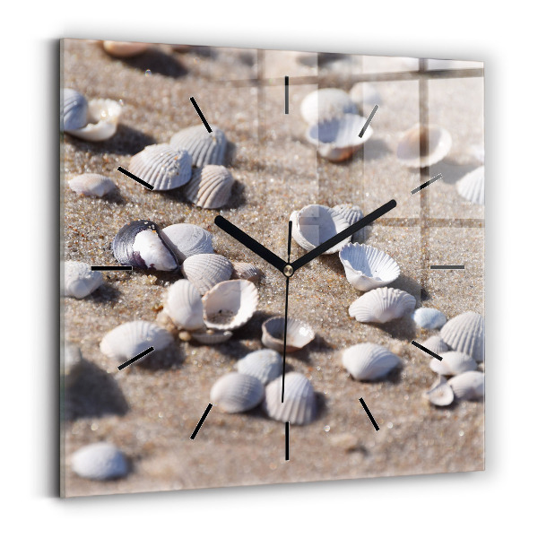 Horloge carrée en verre Coquillages sur la plage