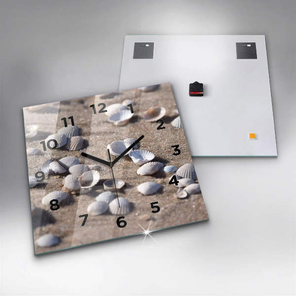 Horloge carrée en verre Coquillages sur la plage