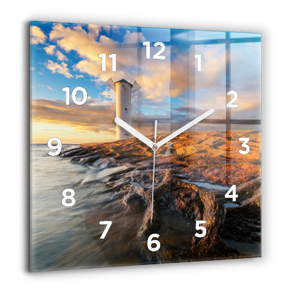 Horloge carrée en verre Le phare et la mer Baltique